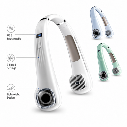 NeckBreeze™ — Hands-Free Portable Neck Fan with 3-Speed Cooling